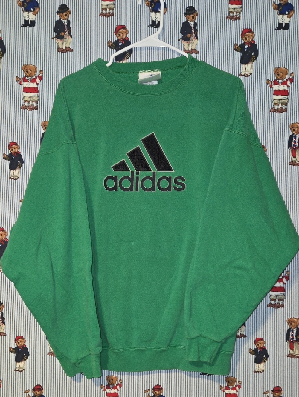 Vintage 90s adidas Green Crewneck Sweatshirt Black Logo Large Made In Usa